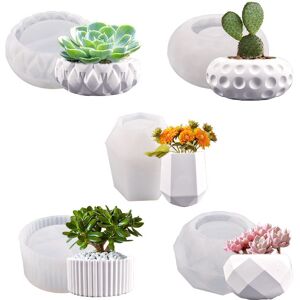 5pcs moules en résine de silicone pour pot de fleur, moules de coulée de résine époxy de fleur de cactus, moules de ciment de gypse de vase de plante succulente moule d'argile de béton, moule de coulée de cire de porte-bougie - Publicité