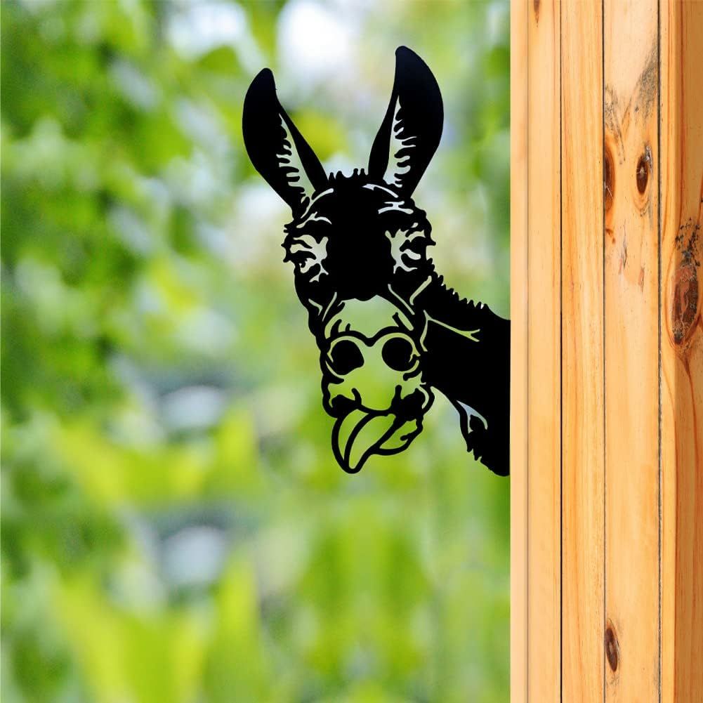 1 Piece Metal Donkey Garden Decoration Fence Outdoor Decoration Home Donkey Animal Garden Decoration Rusty Sculpture Silhouette Tree Yard Wall Art Gift Donkey