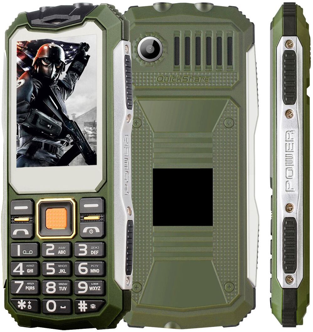 Téléphone Incassable GSM dual SIM caméra 2G Bluetooth flash Jack 3.5mm 2.4' kaki