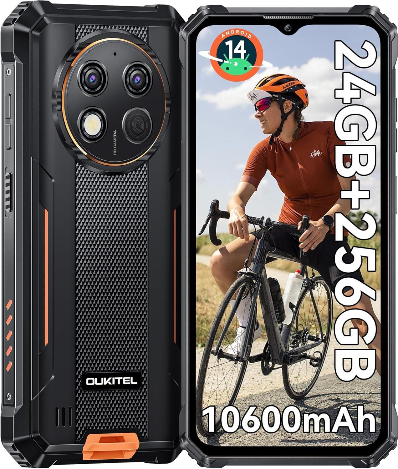 OUKITEL G1 Android 14 Téléphone Portable Incassable 24 Go + 256 Go (1 to) Smartphone 10600mAh 6.52