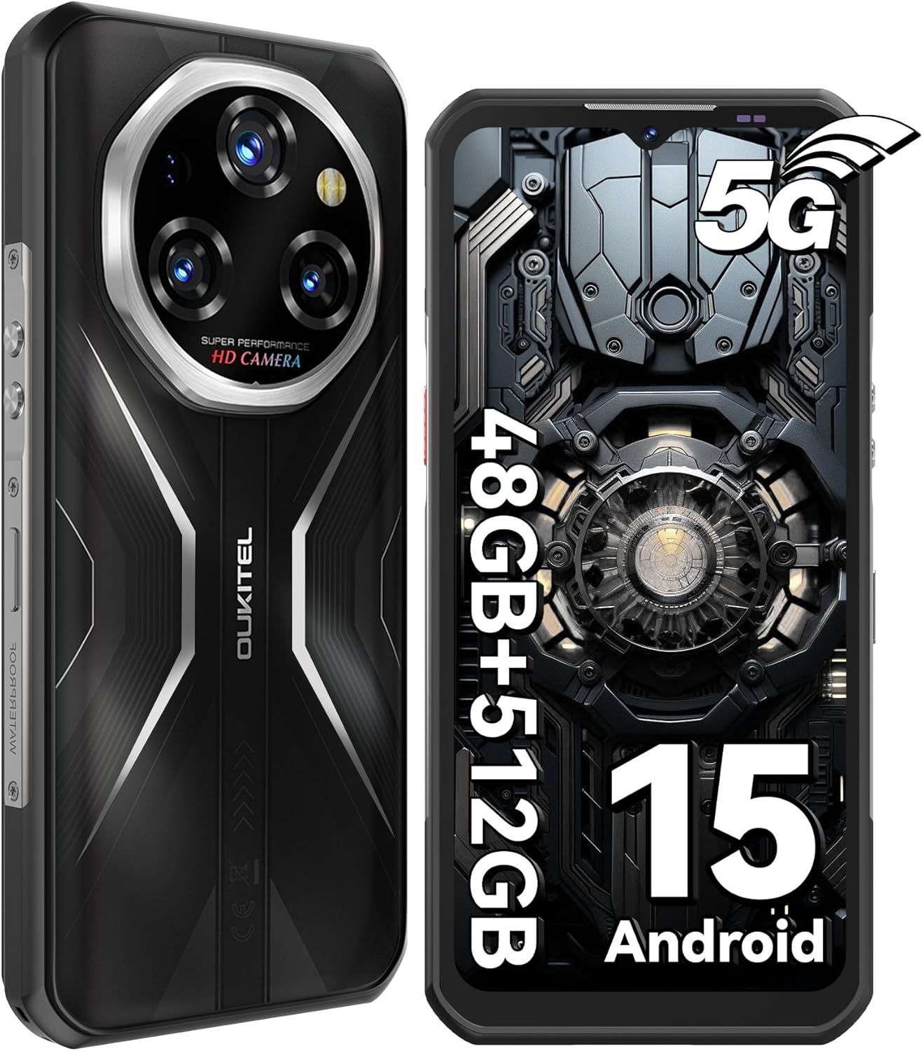 OUKITEL WP55 Pro 5G Incassable Android 15, 48 Go + 512 Go / 2 To, 11000mAh Smartphone Incassable 120Hz 6.6