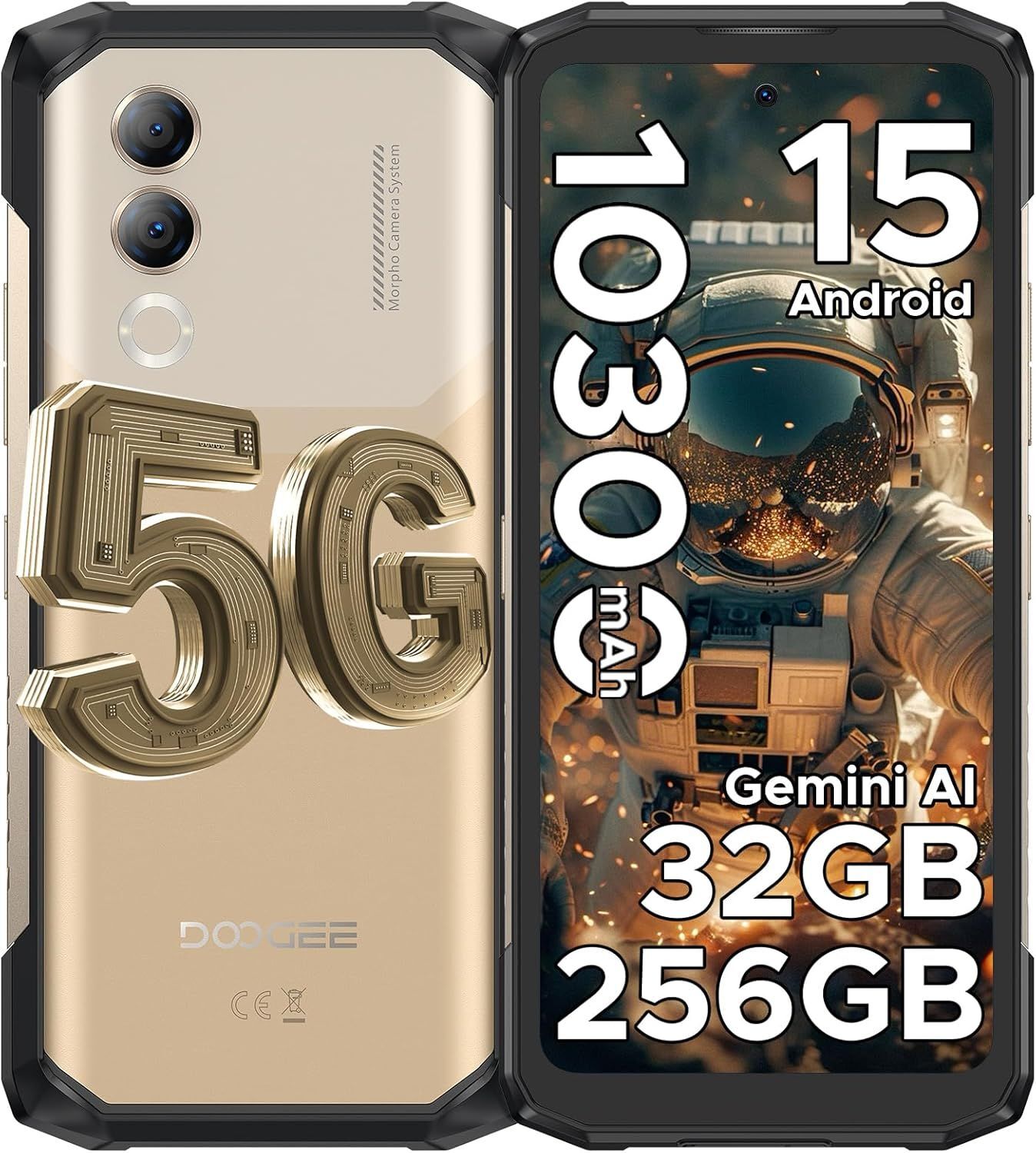 DOOGEE Blade 20 Turbo Incassable 5G Android 15 10300mAh 33W 32 Go + 256 Go / 2 To 50MP 6.6'' Triple Slot/IP68/NFC/GPS - Or