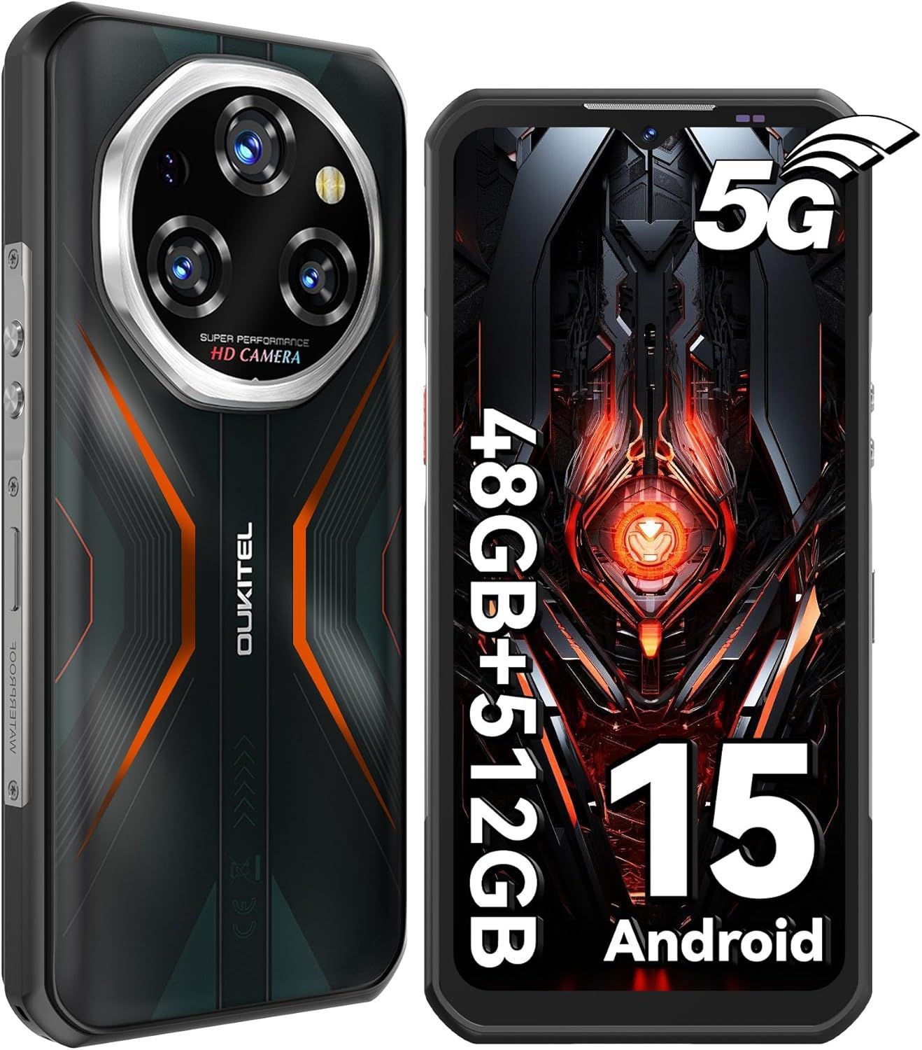 OUKITEL WP55 Pro 5G Smartphone Incassable - Android 15, 48Go+512Go Telephone Portable Incassable 108MP+32MP Vision Nocturne 120Hz 6.6