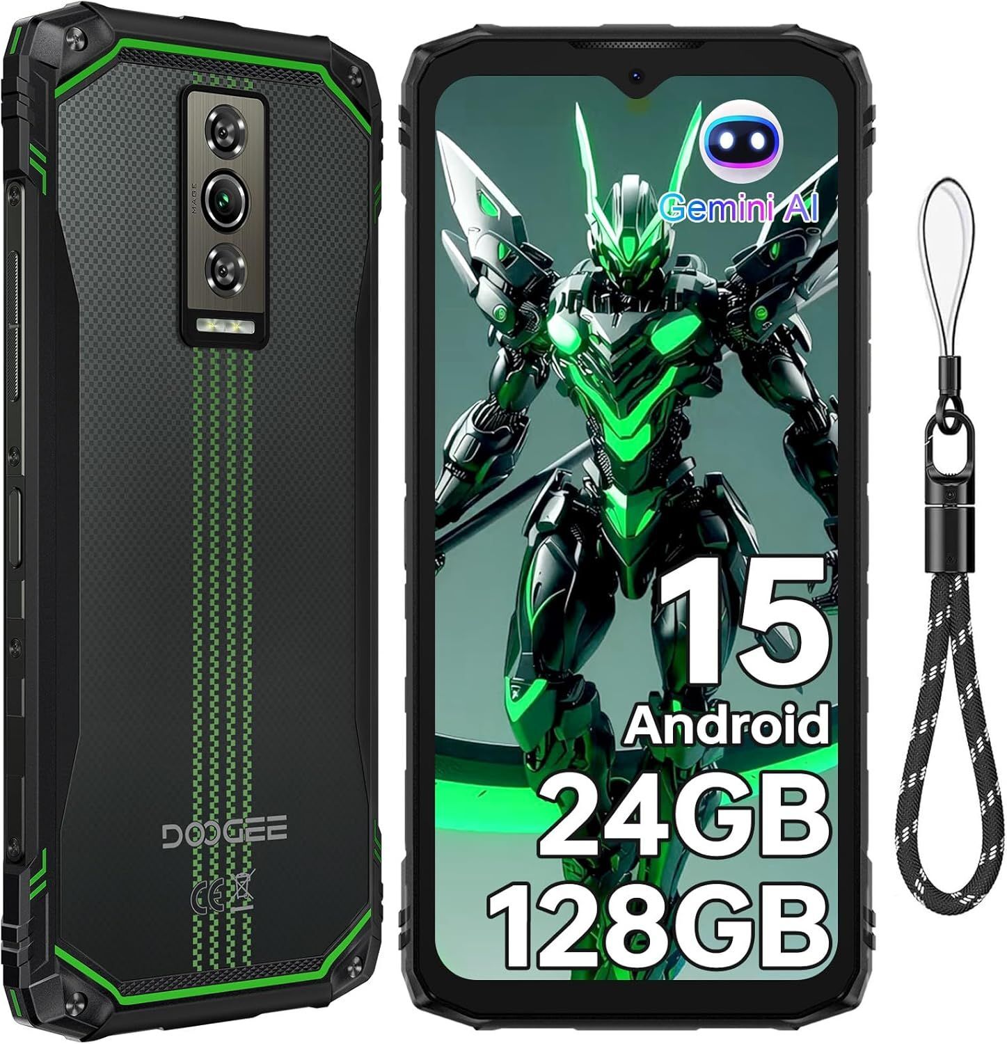 DOOGEE Blade10 Energy Smartphone Incassable Android 15, 24GO+128GO/2TO Smartphone 2025, 90Hz 6.56 HD+, 6150mAh Telephone de Chantier, 16MP+8MP, 4G Dual SIM/NFC/IP68/OTG/FACE ID, Vert