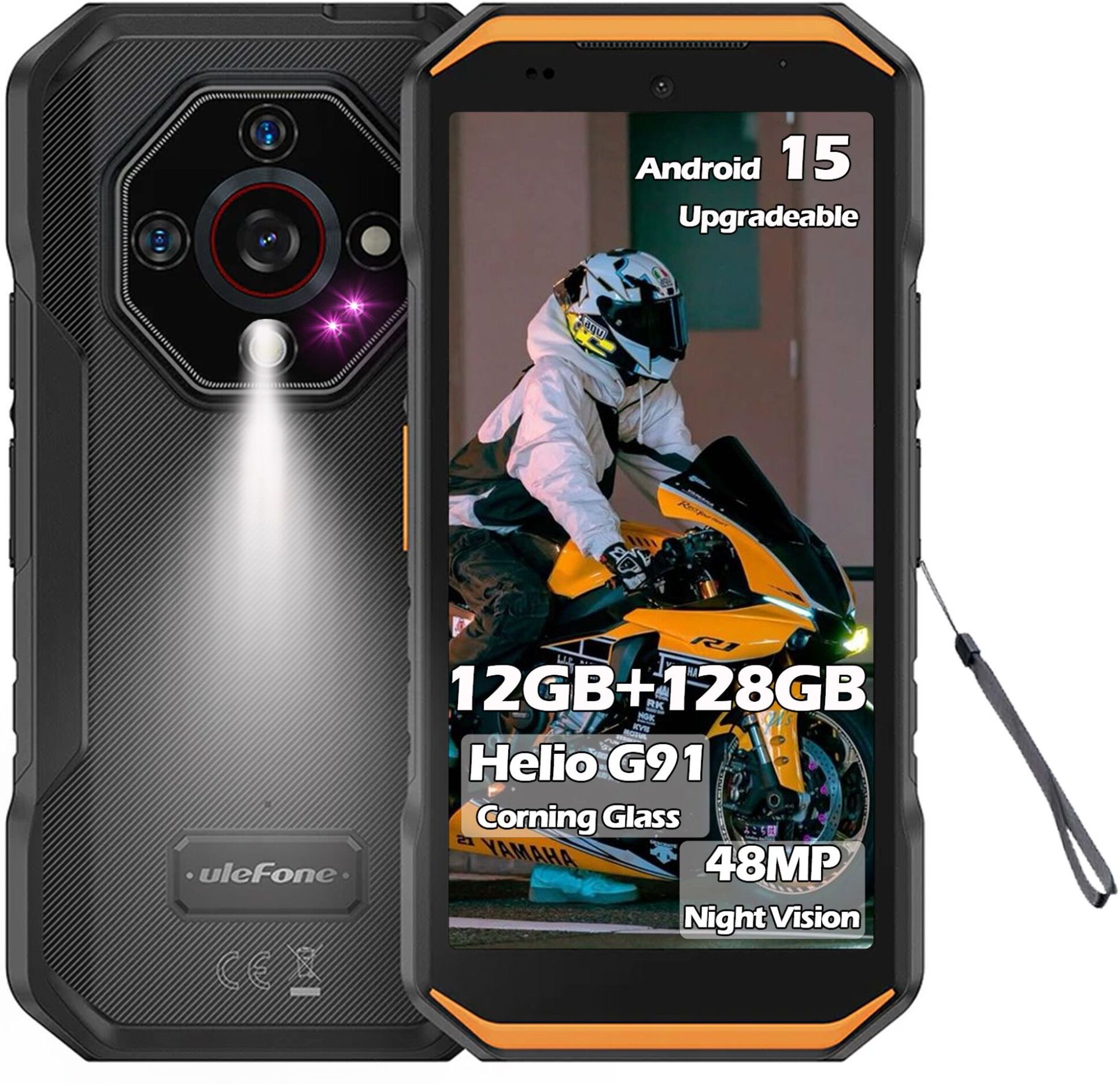 Ulefone Armor X32 telephone portable Incassable, 16Go+128Go/2To 48MP+20MP Vision Nocturne, MTK G91 Actualisable Android 15 5.65'' Corning Glas Smartphone ¿¿tanche Dual Sim/NFC/Empreinte digitale-Orange