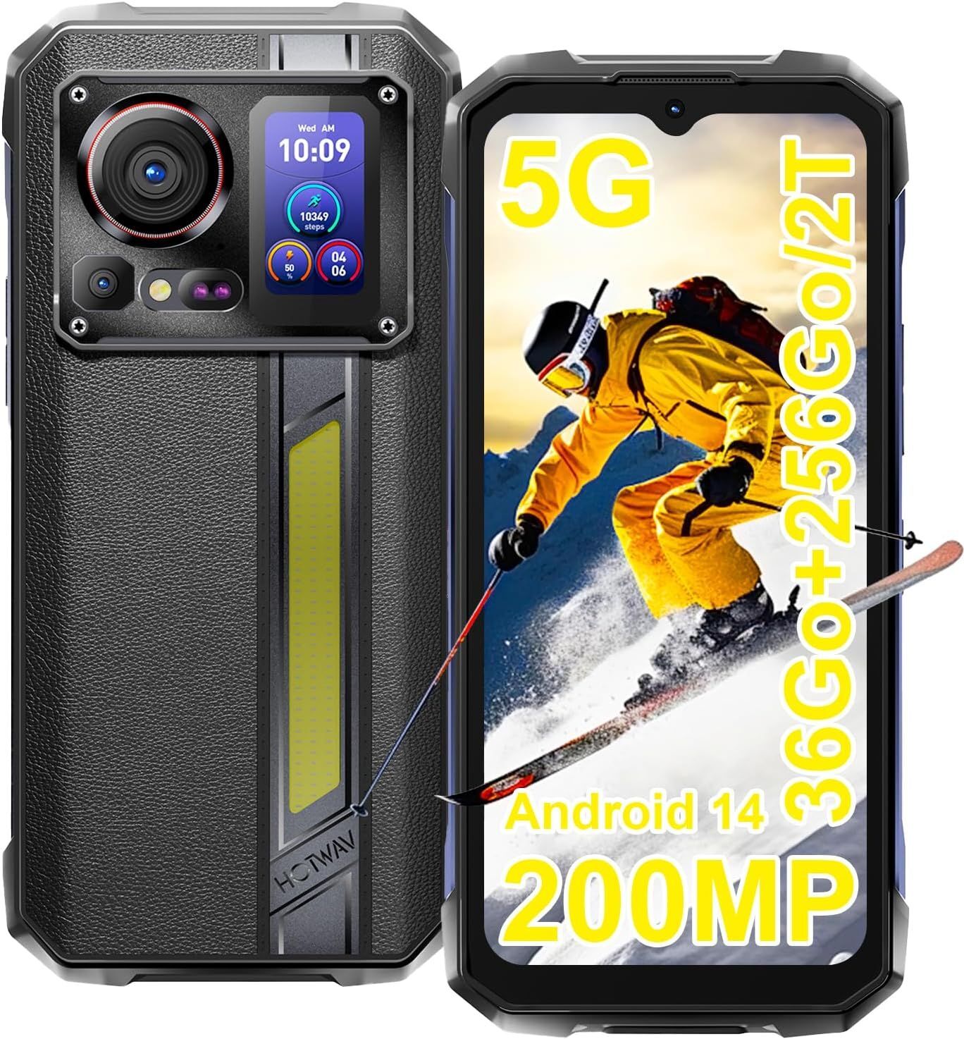 HOTWAV Hyper 7 Pro 5G T¿¿l¿¿phone Portable Incassable - 36Go+256Go/TF 2To Android 14 Smartphone, 200MP+32MP Cam¿¿ra, 10800mAh/33W, 6.6