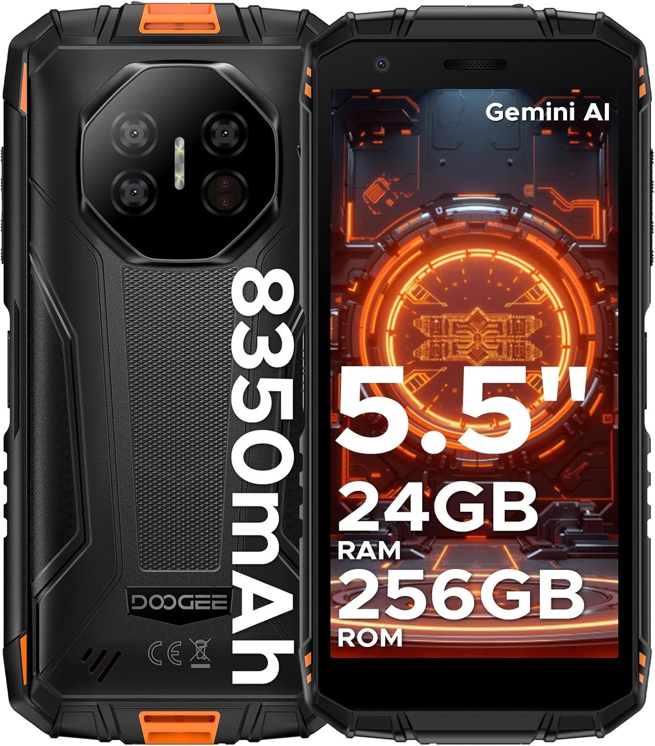DOOGEE Fire 3 Ultra Telephone Portable Incassable 24Go+256Go 5.5'' 8350mAh Smartphone Robuste Android 15 Dural SIM 4G/NFC Orange