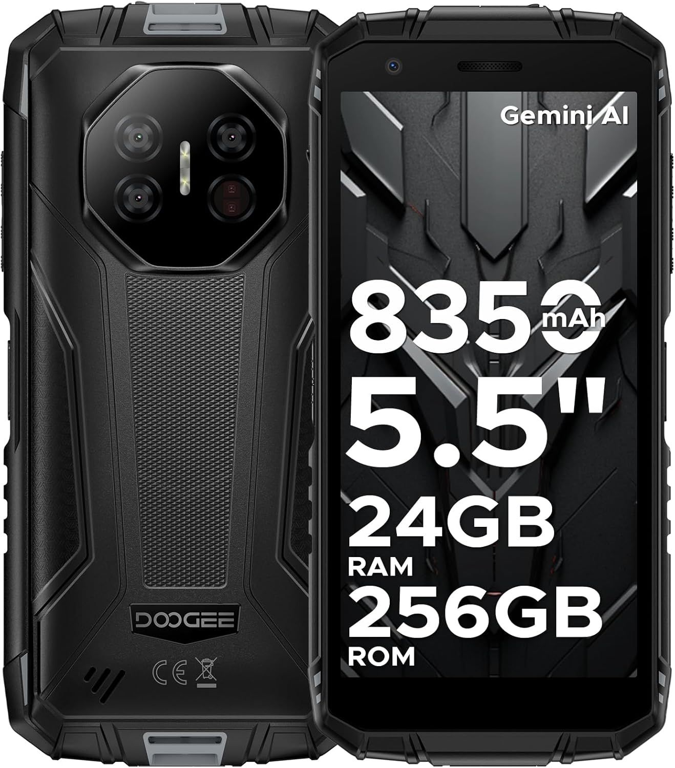 DOOGEE Fire 3 Ultra Telephone Portable Incassable 24Go+256Go 5.5'' 8350mAh Smartphone Robuste Android 15 Dural SIM 4G/NFC Noir