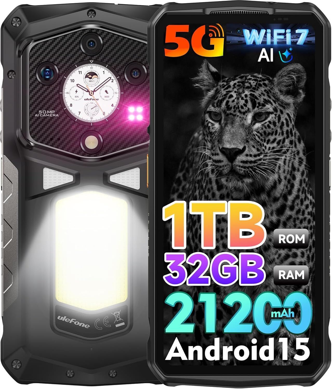 Ulefone Armor 29 Ultra Telephone Portable Incassable 5G, 32Go+1To 21200mAh Smartphone 50MP, 6,67
