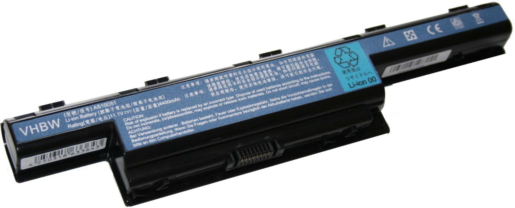 VHBW BATTERIE LI-ION 4400mAh 11.1V en noir pour ACER Aspire 5741-332G25Mn, 741-333G32Mn etc. remplace AS10D61, AS10D71, BT.00603.111