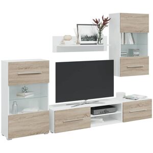 Vidaxl Meubles Tv Avec Lumière Led 5pcs Chêne Sonoma Bois D'ingénierie - Publicité Vidaxl Meubles Tv Avec Lumière Led 5pcs Chêne Sonoma Bois D'ingénierie - Publicité