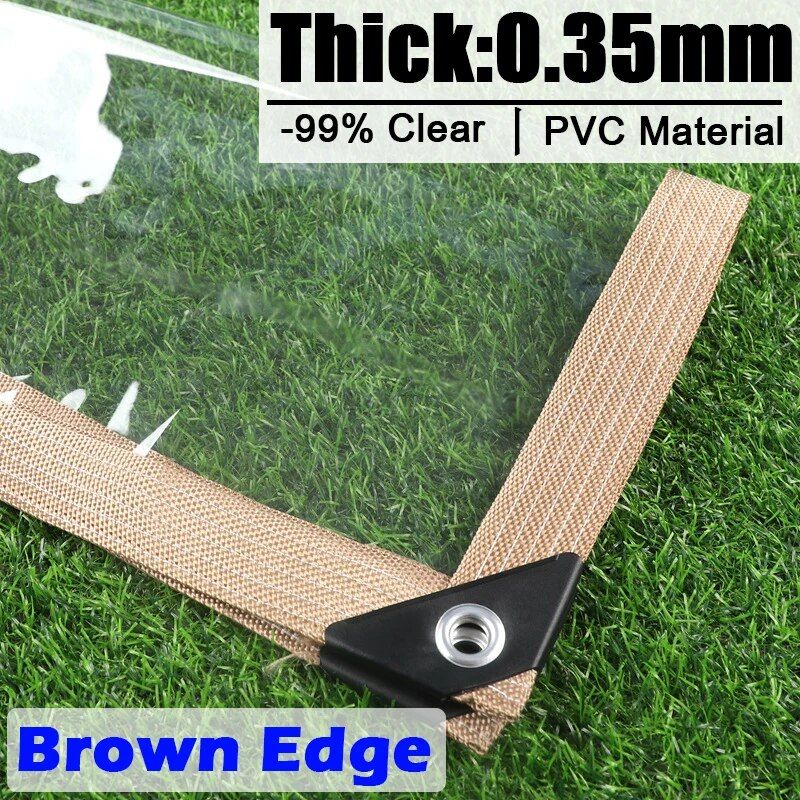 Bâche Transparente Pour L'extérieur,Rideau En Pvc,Pergola Résistant À La Pluie,Épaisseur 0.35mm - Type Brown Edge-1.8x3m
