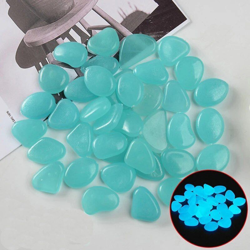 Pierre Shoous Glow in the Dark Peays l for Garden Decor,Trottoir,Terrasse,Pelouse,Jardin,Poissons précieux,Décorations d'aquarium,10/50 Pcs - Type Light Blue-10Pcs