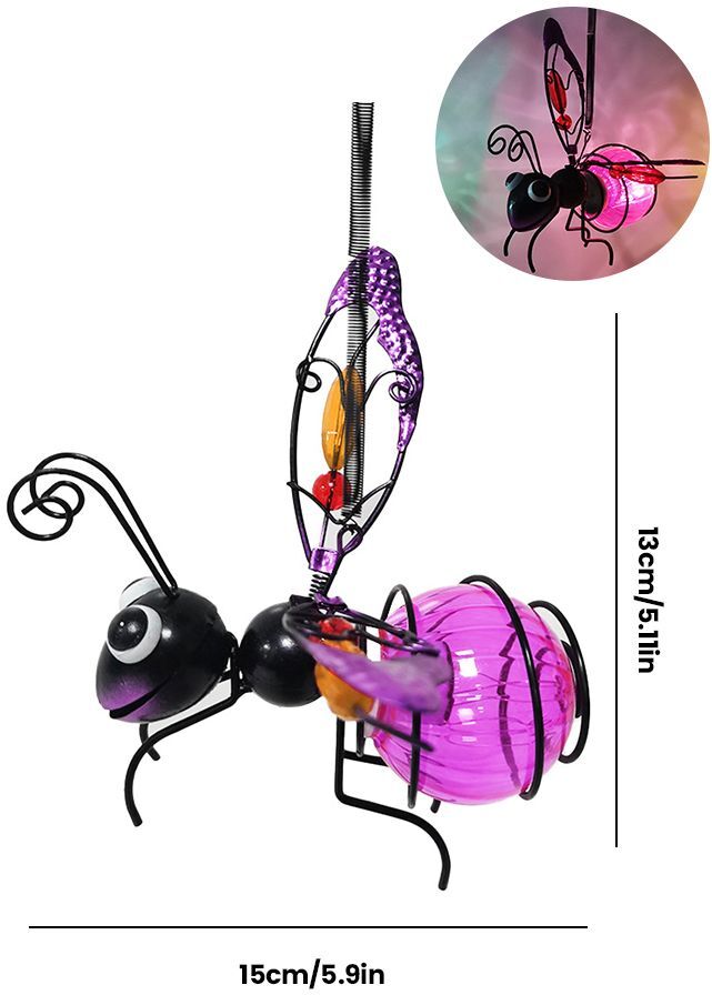 Statue D'insecte En Fer Solaire Avec Lumière Dégradée Led,Décoration De Maison Mignonne,Design 3d,Ornements Artisanaux De Dessin - Type C #F
