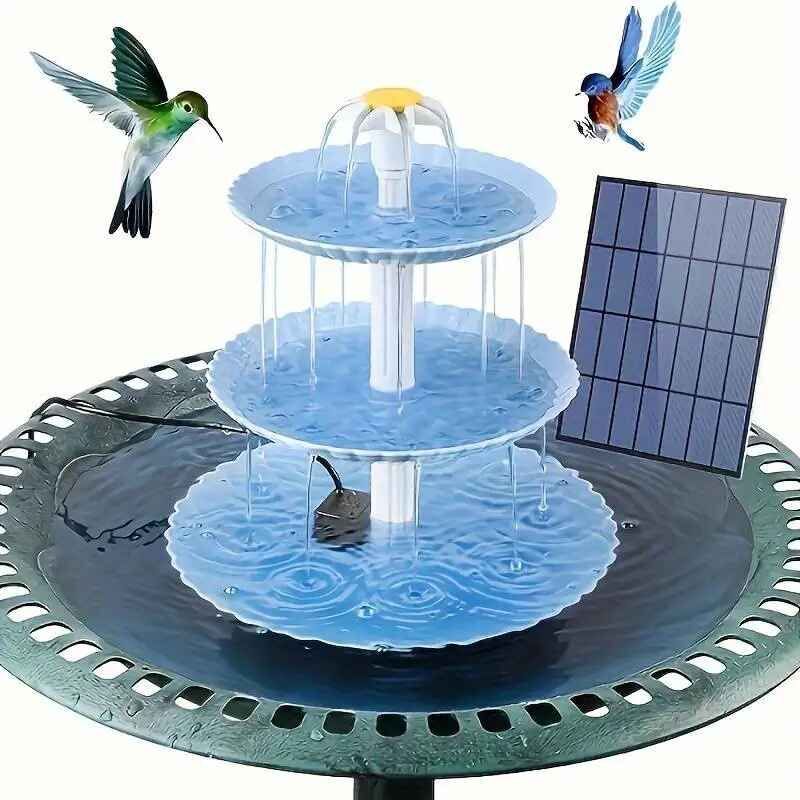 Fontaine à Eau Solaire pour Bain d'Oiseaux,Poignée Amovible,Bricolage,Décoration de Jardin,Mangeoire Extérieure - Type sky blue
