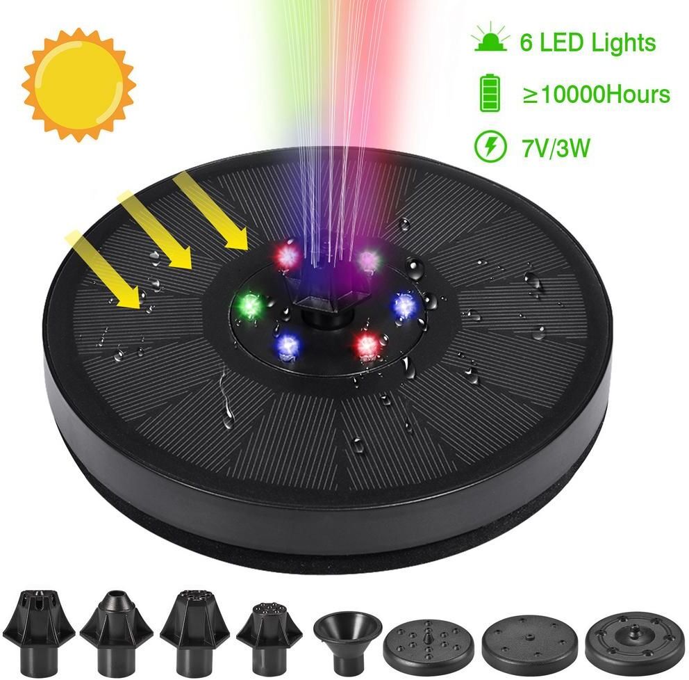 Fontaine solaire flottante 6V/3W,lumières LED colorées,panneau étanche IP67,62,pompe à eau,décoration de jardin - Type 7V3W16.5CM