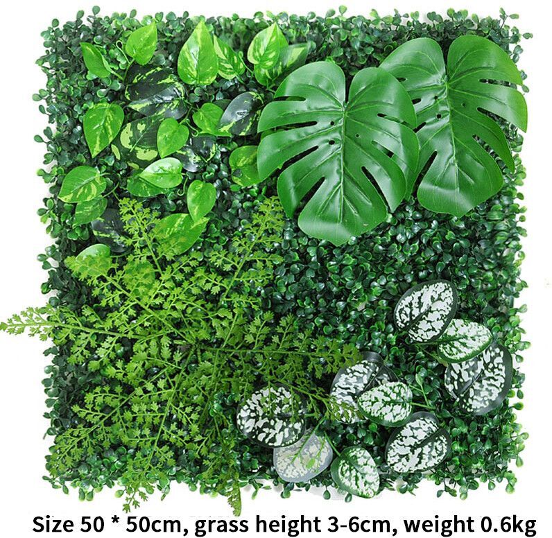 Panneau mural de plantes artificielles 3D,50x50cm,en plastique,pour l'extérieur,pelouse verte,décoration de maison,toile de fond de mariage,mur de fleurs - Type A