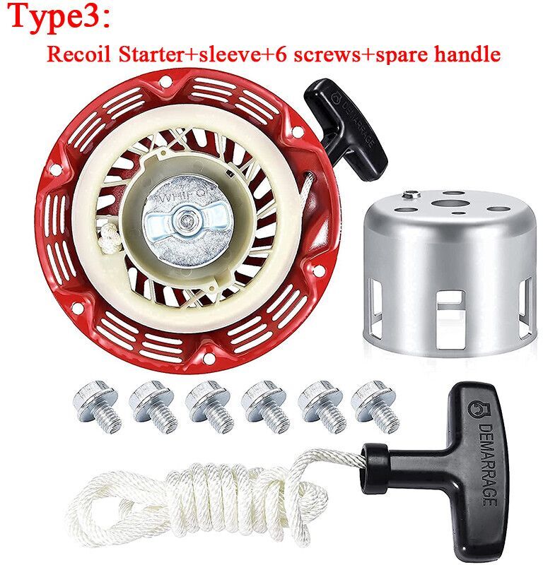 LUSQI démarreur à recul + manchon + 6 vis + poignée de rechange pour Honda 168F 170F GX120 GX140 GX160G X200 163CC 196CC moteur tondeuse à gazon - Type Type3