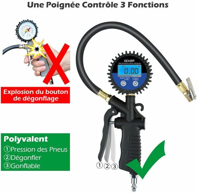 ? Jauge Digitale de Gonflage de Pression des Pneus Haute Pr¿¿cis Digital Jauge de Pression de Pneu Pistolet de Gonflage pour Voiture Auto Camion Moto - Ecran LCD