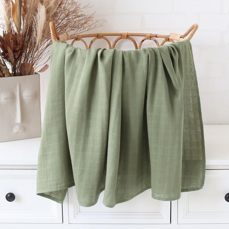 Couverture De Bébé En Mousseline Et Bambou,Drap D'emmaillotage Pour,Lit Pour Bébé,Motifs Floraux Et Animaux De La Forêt - Type Oliv Green-120x120cm