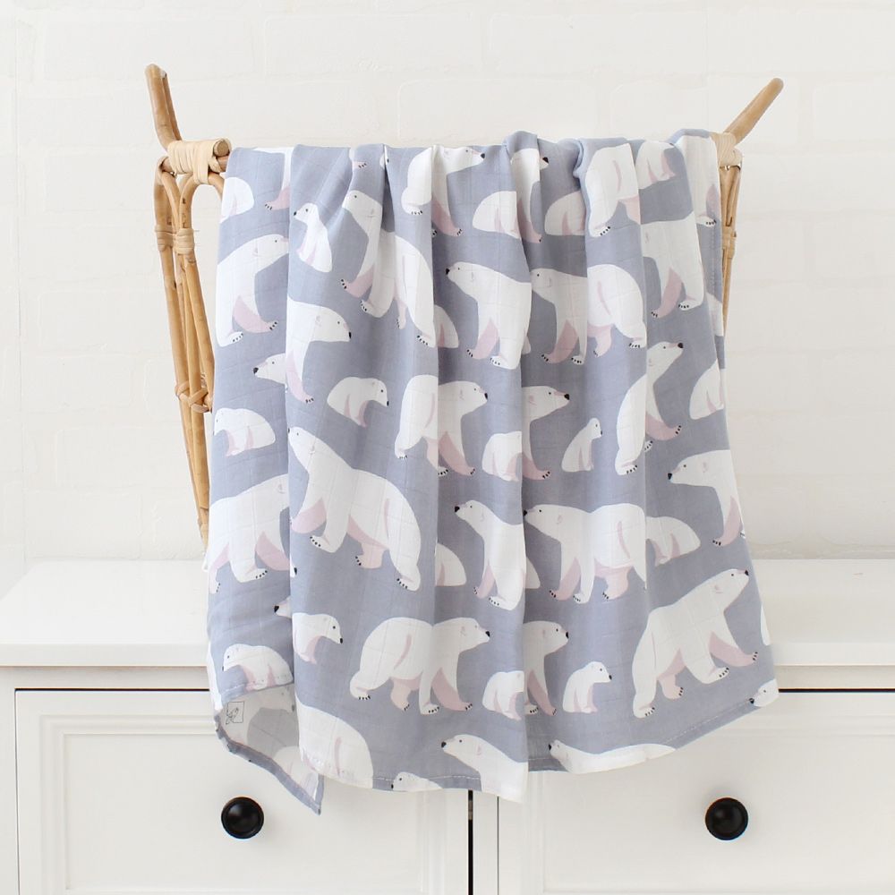 Couverture De Bébé En Mousseline Et Bambou,Drap D'emmaillotage Pour,Lit Pour Bébé,Motifs Floraux Et Animaux De La Forêt - Type Polar Bear-120x120cm