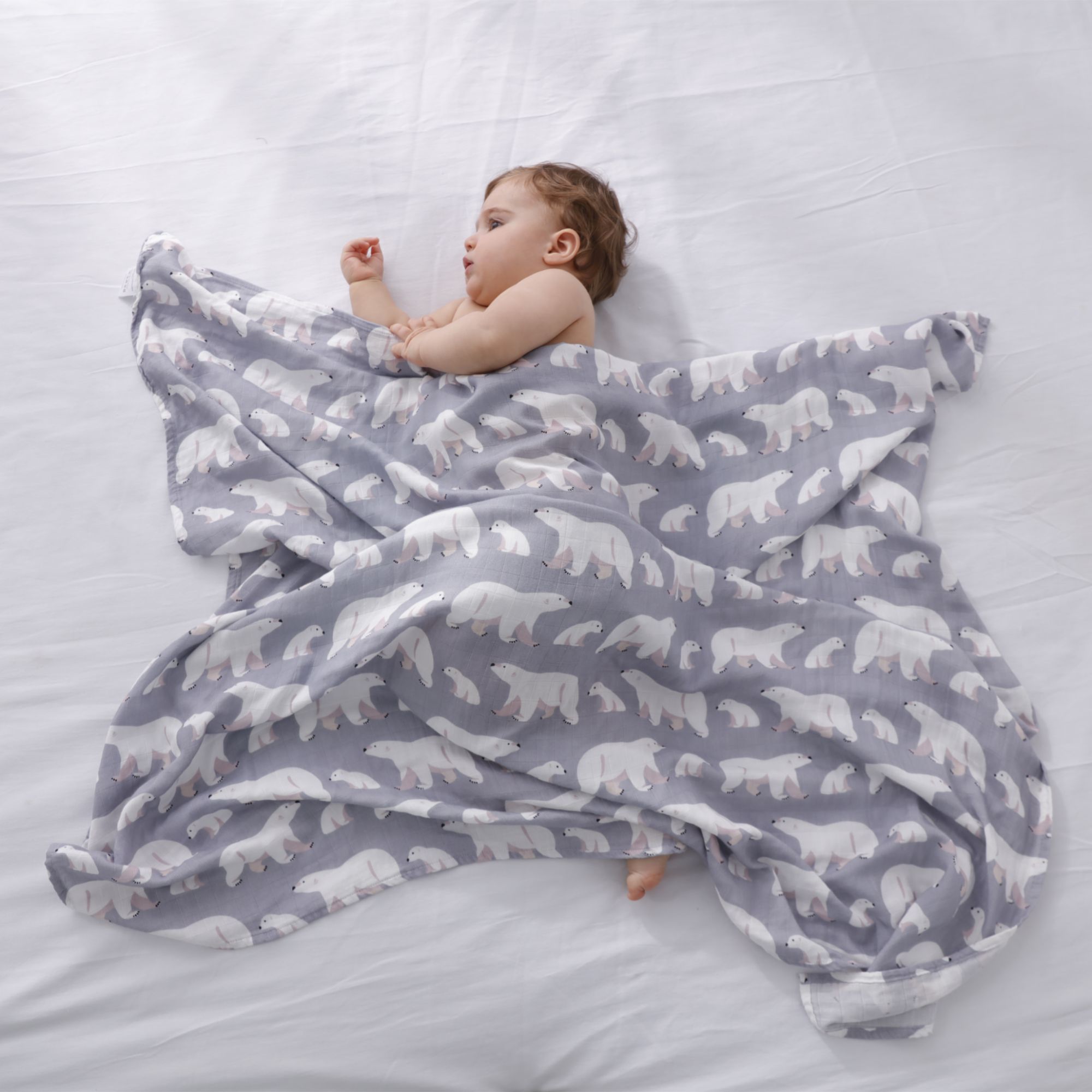 Couverture Imprimée En Mousseline De Bambou Et Coton Pour Bébé,Drap De Lit Mignon,Printemps Et Été,1 Pièce Par Paquet - Type Polar Bear-120x120cm