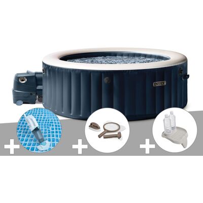 Kit spa gonflable Intex PureSpa Blue Navy rond Bulles 4 places + Aspirateur + Kit d'entretien + Porte-verre - Publicité Kit spa gonflable Intex PureSpa Blue Navy rond Bulles 4 places + Aspirateur + Kit d'entretien + Porte-verre - Publicité