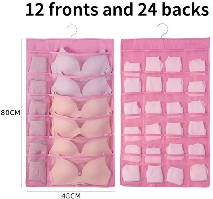 Sac De Rangement Pour Sous-Vêtements,Porte-Chaussettes,Outil De Poche Double Face Pliable Avec Crochet,Organisateurs D'articles Divers,Séparation De L'espace De La Garde-Robe - Type Pink 12 And 24