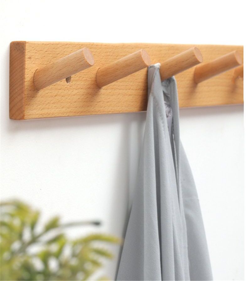 Crochet Mural En Bois Massif Pour Porte De Chambre À Coucher,Étagère De Rangement Pour Sacs À Manteaux,Cintre Pour Vêtements,Décoration Nordique,Hotowel T1 - Type Wood 4 Hooks