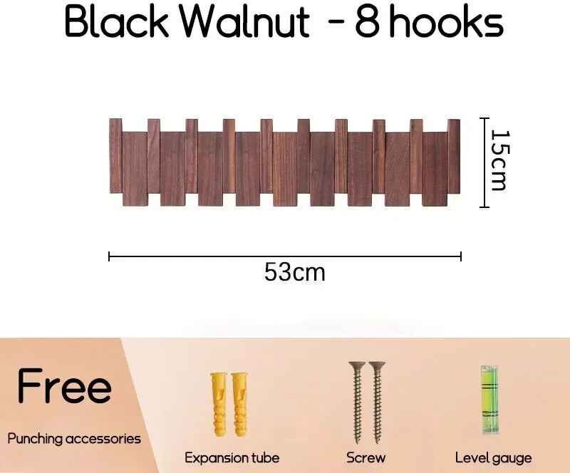Cintre Mural En Bois Massif T1 Avec Crochets,Meubles Ds Pour Porte D'entrée,Porte-Vêtements,Décoration D'intérieur - Type Black Walnut 8 Hooks