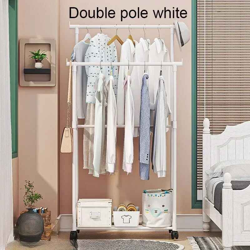 Étagère À Roulettes Simple Pour Manteau T1 Double,Rouleau Sur Pied,Rangement Télescopique,Chambre À Coucher,Plus Récent - Type White