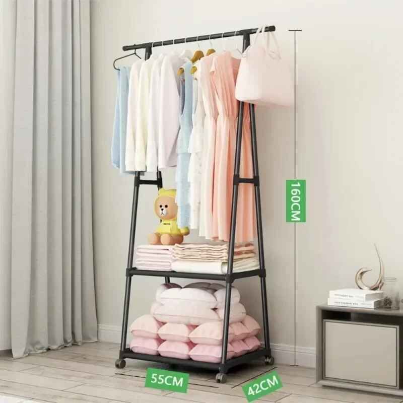 Porte-Manteau Sur Pied Triangulaire T1 Avec Roues Pour Gagner De L'espace,Étagère Assemblée,Rangement Simple Pour Vêtements,Chambre À Coucher - Type Black