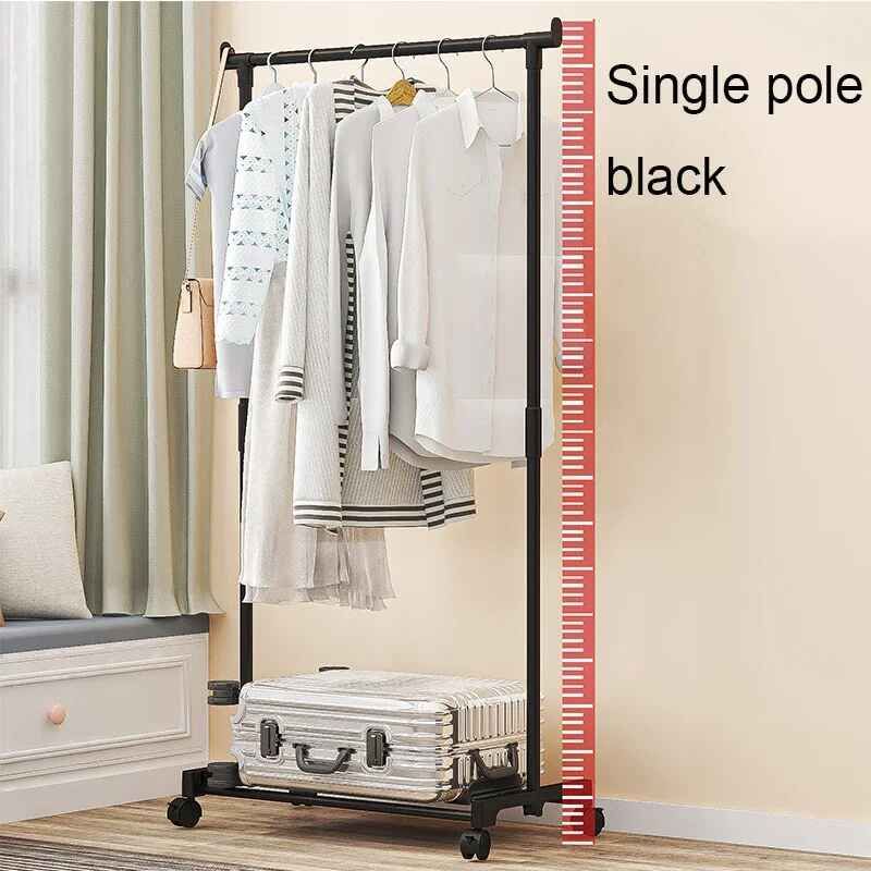Support Roulant À Double Rail Mobile Pour Vêtements,Étagère De Rangement Pour Vêtements,Cintre Simple T1,Chapeau Et Manteau,Chambre À Coucher - Type Black Single Rod
