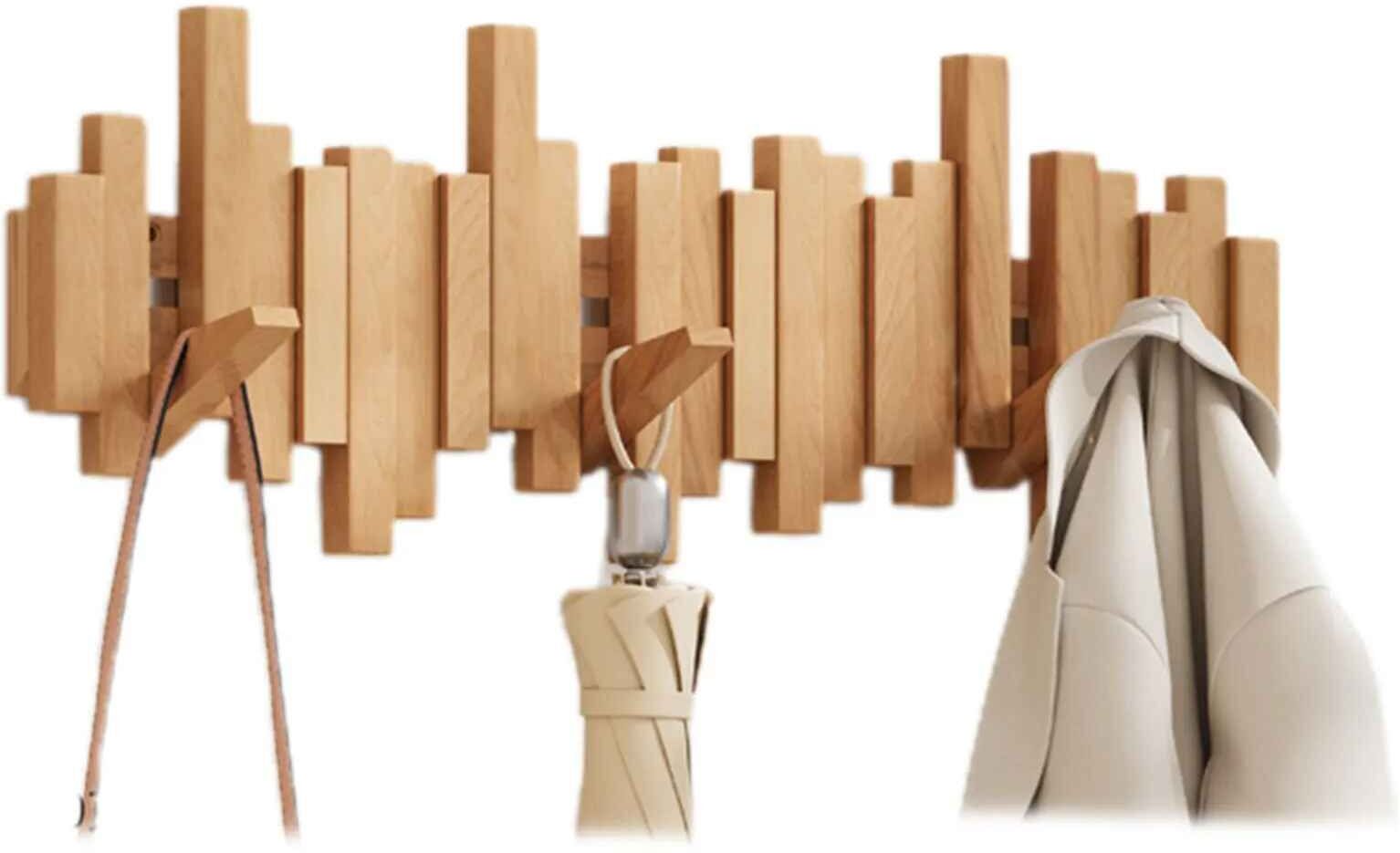 Crochets De Rangement Muraux Pour Manteau De Piano En Bois T1,Crochets À Vêtements,Cintres De Porte,Étagère Créative En Bois Pour La Maison - Type Beech-6 Hooks #A