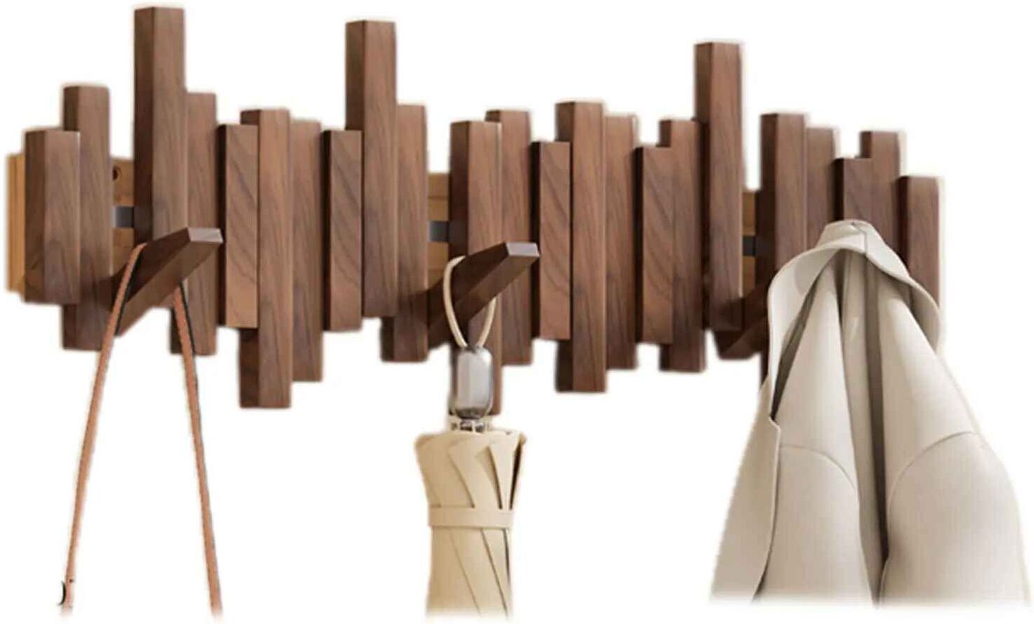 Crochets De Rangement Muraux Pour Manteau De Piano En Bois T1,Crochets À Vêtements,Cintres De Porte,Étagère Créative En Bois Pour La Maison - Type Black Walnut-6 Hooks #A