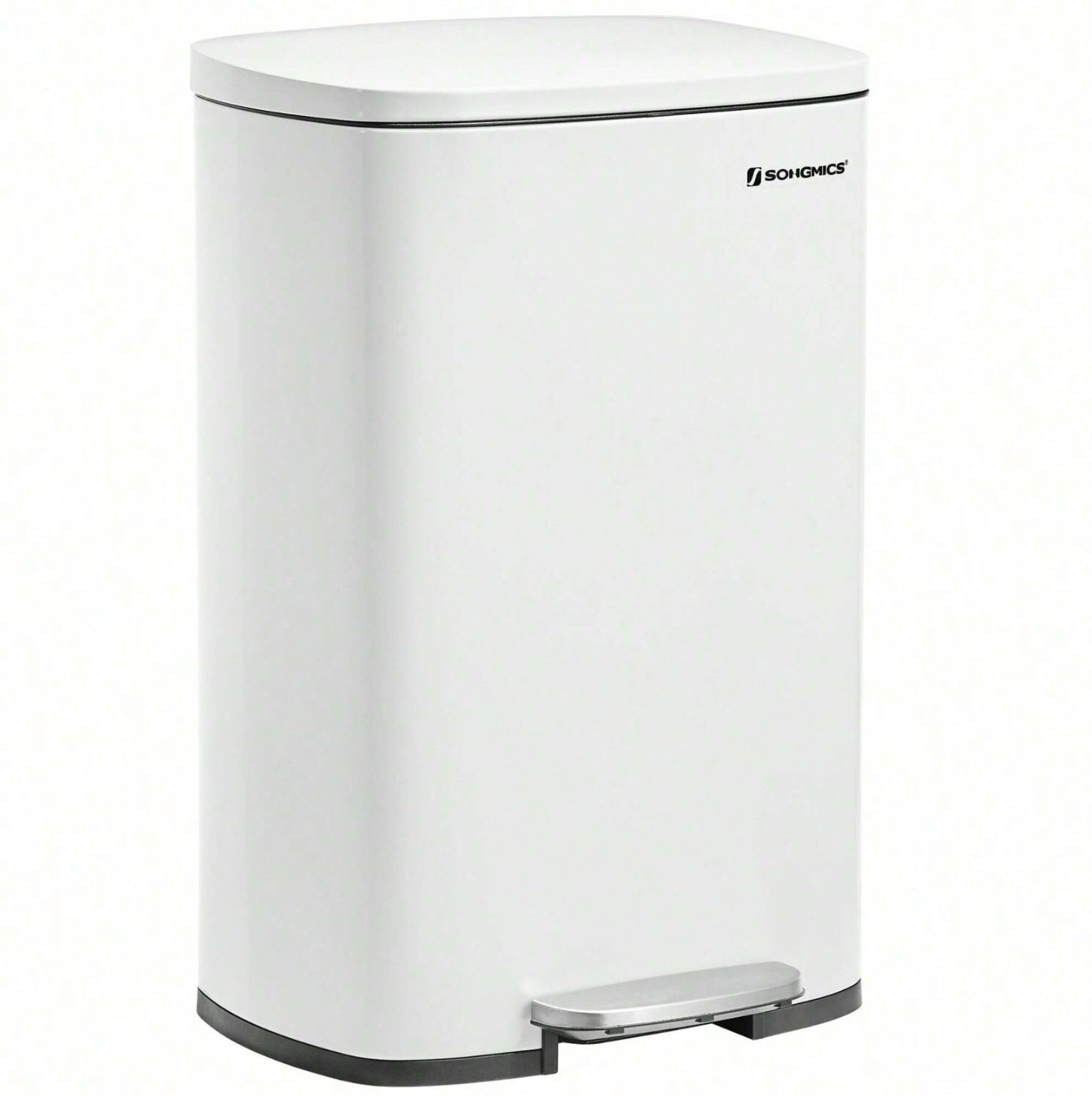 Songmics Poubelle de cuisine 50L à pédale, avec seau Intérieur en plastique, Couvercle, Anti-odeur, Blanc