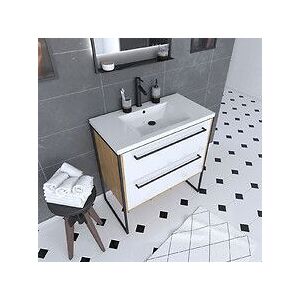 Aurlane Ensemble Meuble de salle de bain blanc 80cm + vasque en résine blanche 80x50 + tiroirs blanc mat - Publicité Aurlane Ensemble Meuble de salle de bain blanc 80cm + vasque en résine blanche 80x50 + tiroirs blanc mat - Publicité