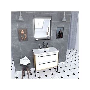 Aurlane Ensemble de salle de bain blanc 80cm+ vasque en resine blanche 80x50 + tiroirs blanc mat + mirroir - Publicité Aurlane Ensemble de salle de bain blanc 80cm+ vasque en resine blanche 80x50 + tiroirs blanc mat + mirroir - Publicité