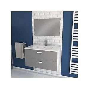 Meuble de salle de bain gris 80cm Aurlane - avec tiroirs, miroir, suspendu - Publicité Meuble de salle de bain gris 80cm Aurlane - avec tiroirs, miroir, suspendu - Publicité
