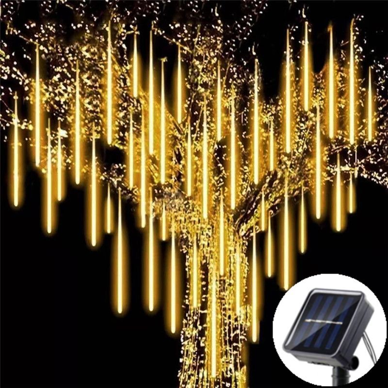 Guirxiété Lumineuse Solaire Étanche à 8 Tubes 144 LED,Décoration de Noël,Mariage,Pluie de Météores,Vacances - Type Solar-Warm white-30cm-8 tubes
