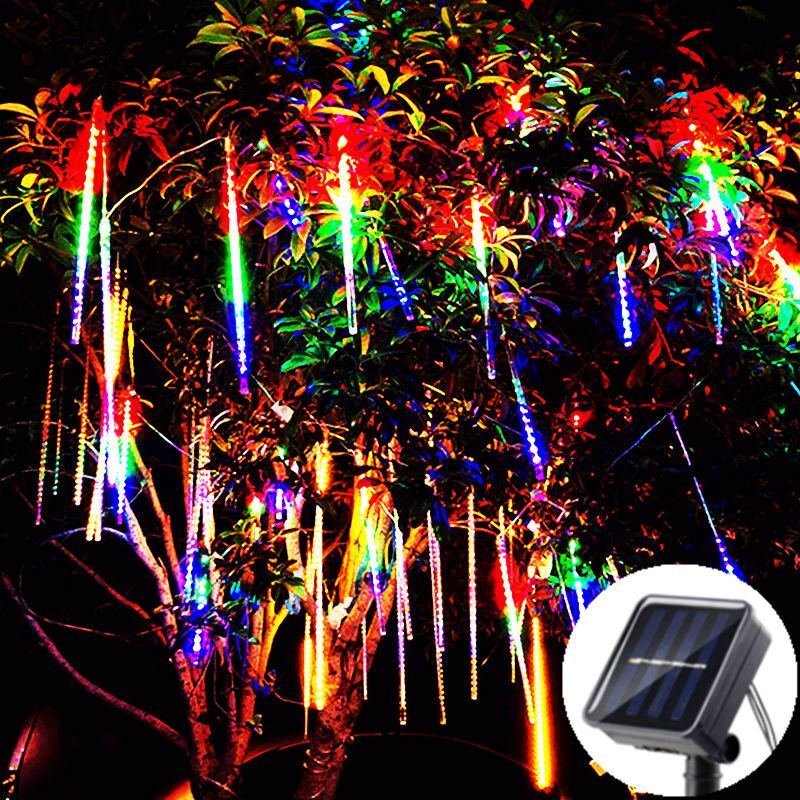 Guirxiété Lumineuse Solaire Étanche à 8 Tubes 144 LED,Décoration de Noël,Mariage,Pluie de Météores,Vacances - Type Solar-Multicolor-30cm-8 tubes