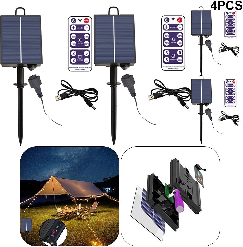 Boîte de contrôle de guirlande solaire étanche LED kit de panneau solaire avec batterie lithium pour jardin camping décoration - Type 4 PCS Solar Panel