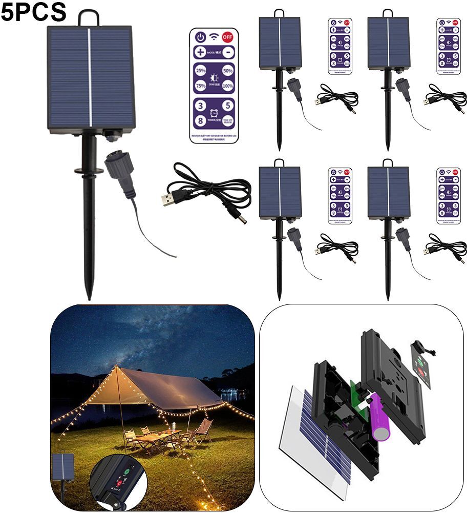 Boîte de contrôle de guirlande solaire étanche LED kit de panneau solaire avec batterie lithium pour jardin camping décoration - Type 5 PCS Solar Panel