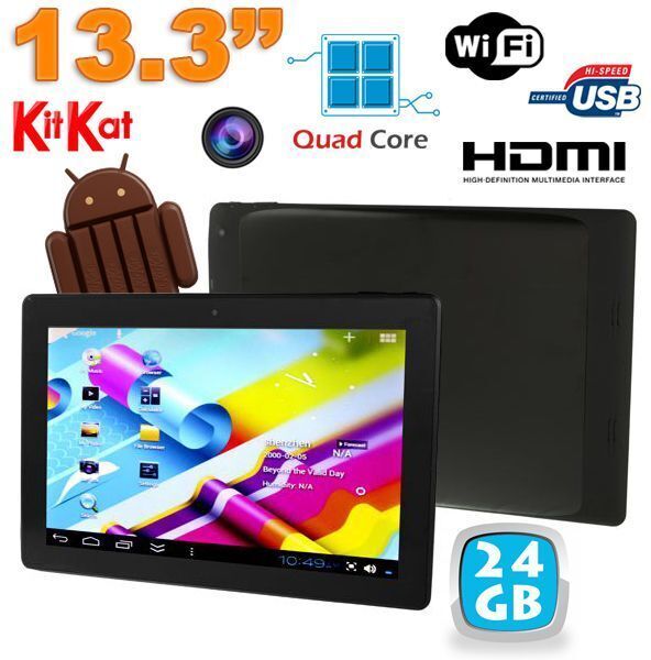 Tablette Tactile Grand Écran 13.3 pouces Android Bluetooth Quad Core 40 Go Noir YONIS
