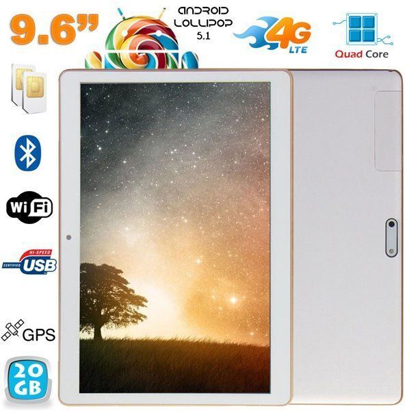 Tablette Tactile Android Lollipop 4G Quad Core 20 Go Double Sim 9.6 Pouces Blanc YONIS