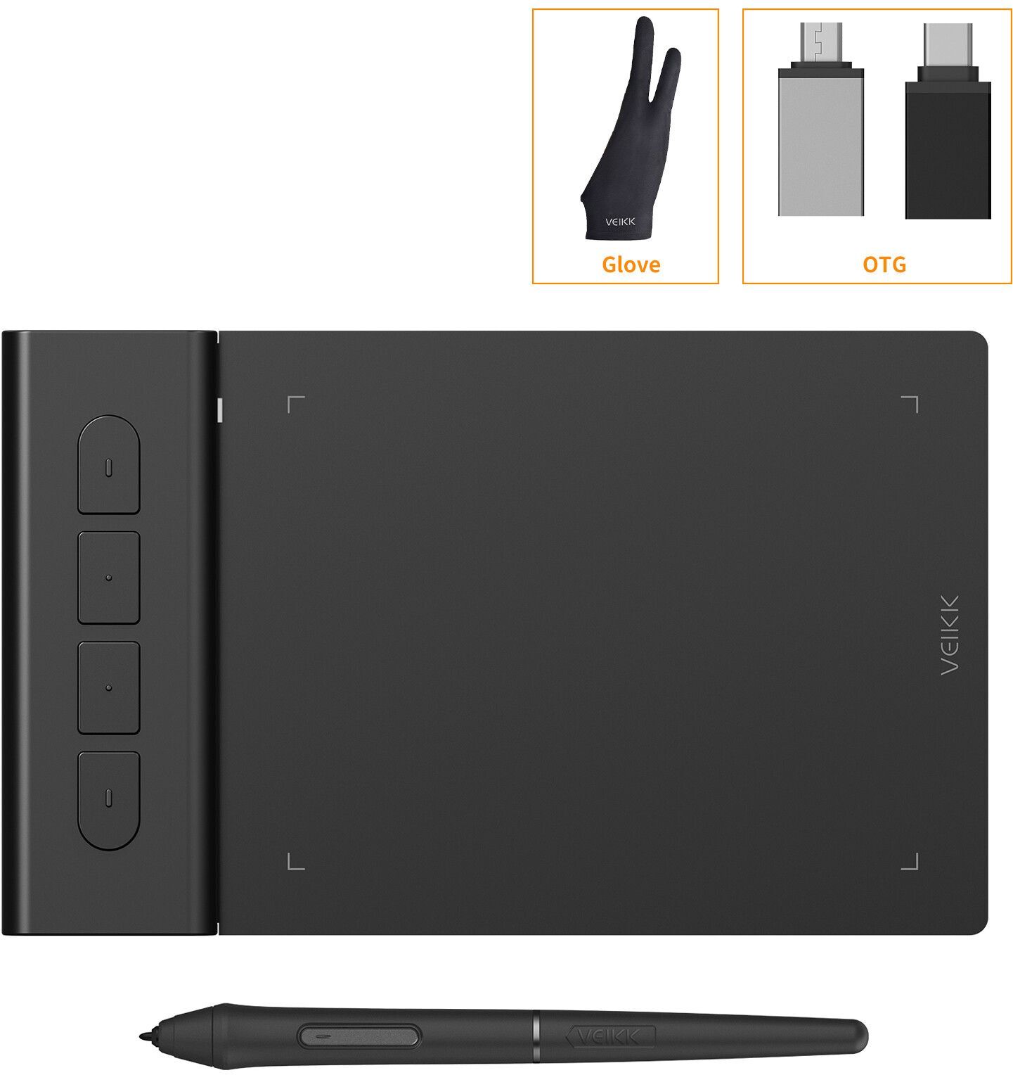 VEIKK-Tablette de dessin graphique VKturquoise,4x3 pouces,prend en charge Android,PC,Mac,sans batterie,jeux,OSU,conception Dnomebook,8192 recyclable,290RPS - Type VK430 Glove OTG