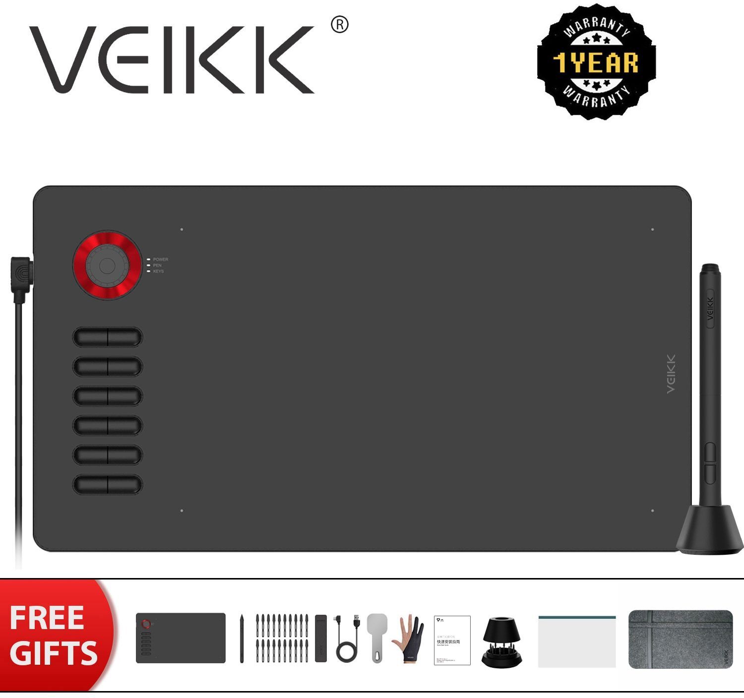 VEIKK-Tablette de dessin numérique A15PRO,avec stylet sans batterie,fonction d'inclinaison,compatible Android,Windows,Mac 12 prédire - Type A15ProRed Film Case