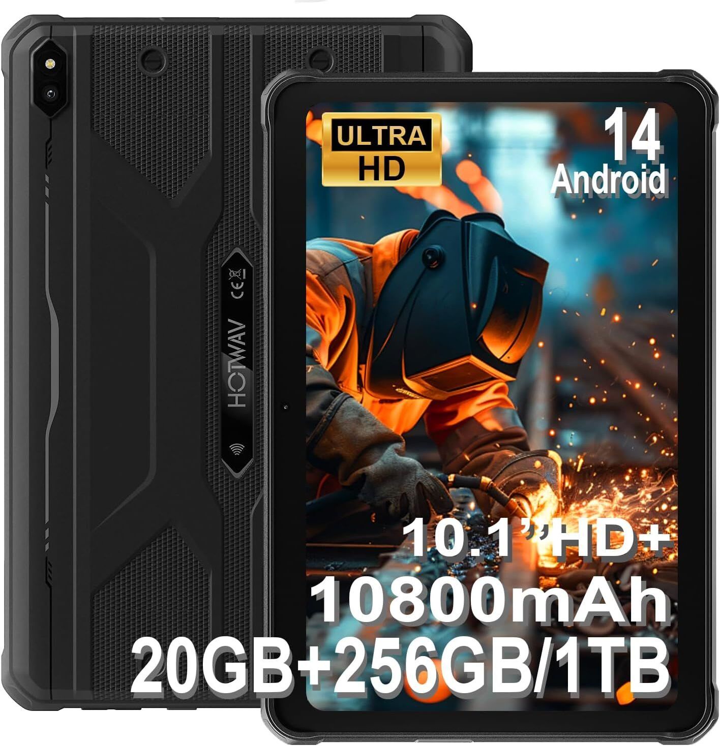 HOTWAV R10 Pro Tablette Incassable 2025-20Go + 256Go/TF 1To Android 14 Tablette, 10080mAh Battery, ¿¿cran 10.1