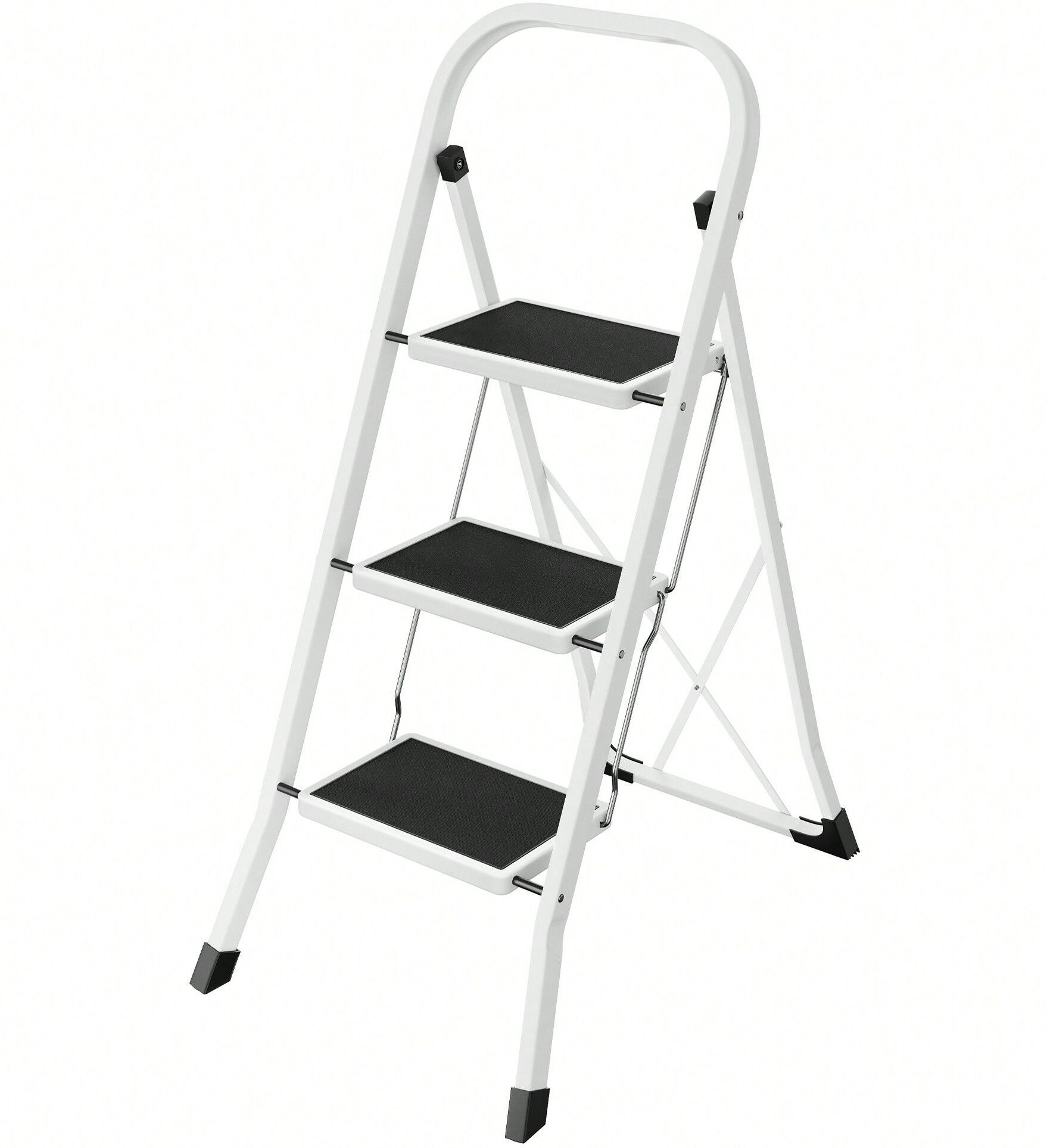 Songmics Échelle Domestique à 3 Marche, Pliable, Largeur de marche 20 cm, Antidérapant, Charge 150 Kg, Blanc et Noir