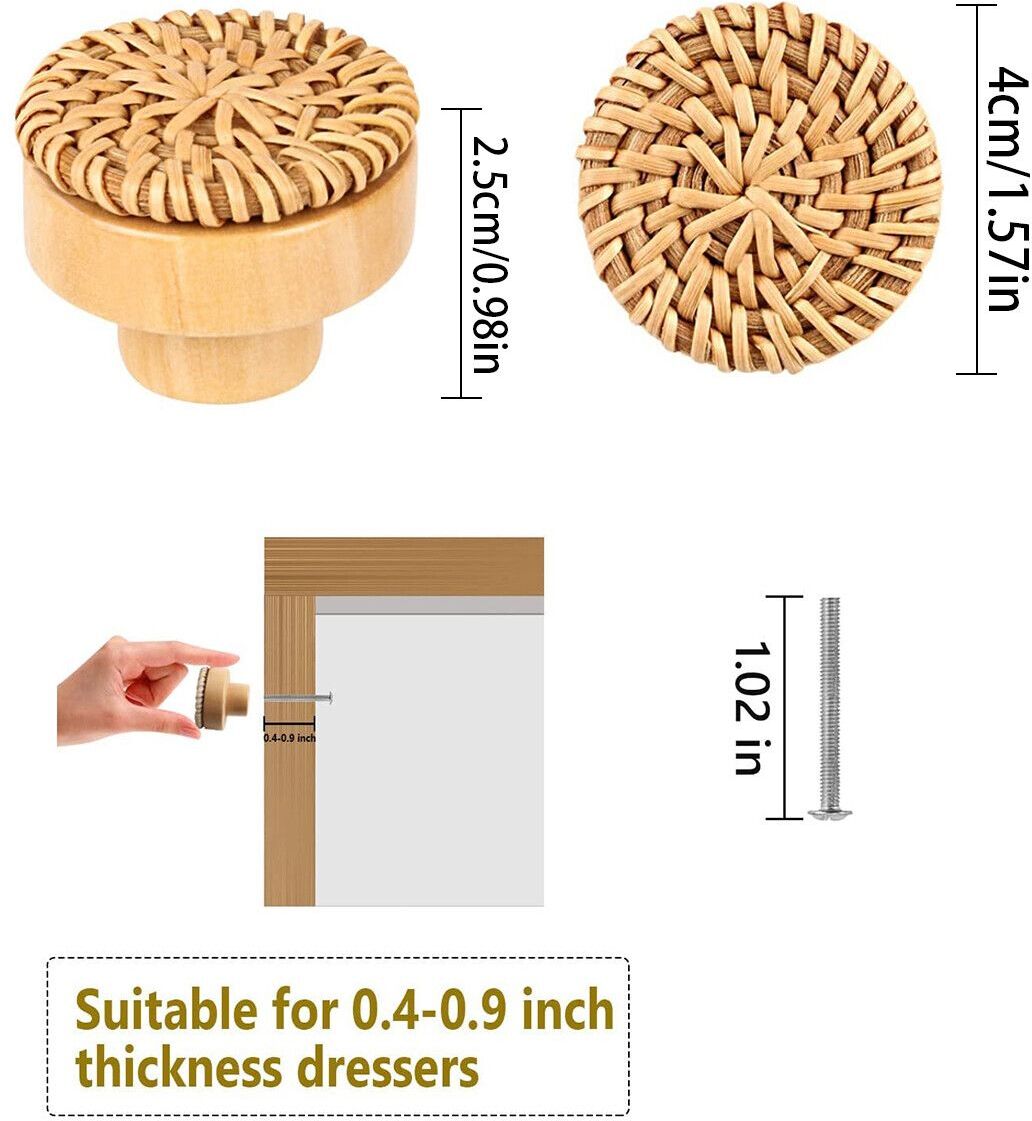 Lèvent De Commode En Bois De Rotin Boho,Ronds Faits À La Main,Armoires,Commode,Planche Chi,Armoire,Nervure De Porte,6 Pièces,12 Pièces - Type 4cm 12pcs